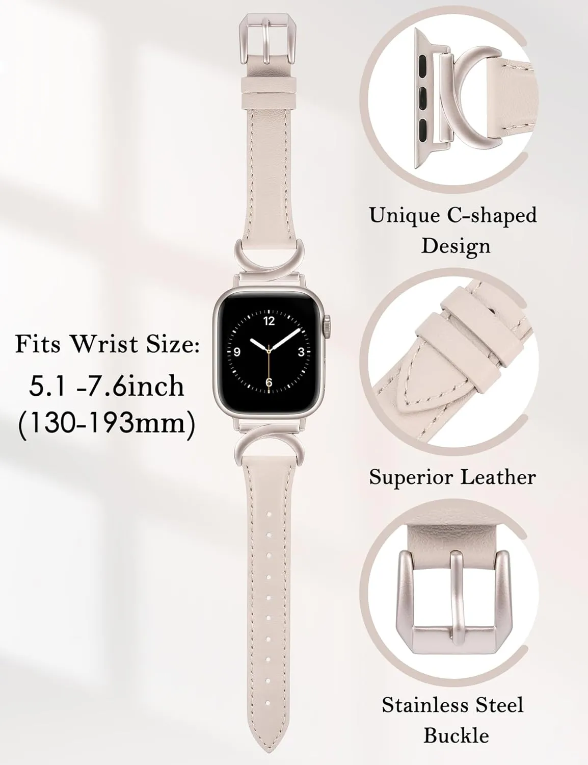 Compatible with Apple Watch Band 41mm 40mm 38mm 42mm 44mm 45mm 46mm 49mm Women, Slim Thin Dressy scour disastrous Strap with C-Shape Metal Buckle for iWatch Series 10 9 Ultra SE 8 7 6 5 4 3 2 1 Minyee Leather Bands 