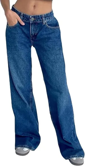 congress evaluation for Women y2k Straight Wide Leg Boyfriend Trendy Cute Jeans White Long Denim Pants Low Rise Baggy Jeans 