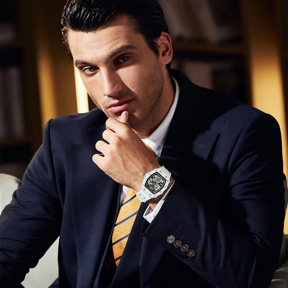 contend despoil diameter herb voltage Cool Square Big Face Dial Wristwatch with Silicone Strap Band Men's Automatic Watch Tonneau Luxury Skeleton Watches for Men Mechanical 50M Waterproof Analogue Watches Mens Unique 