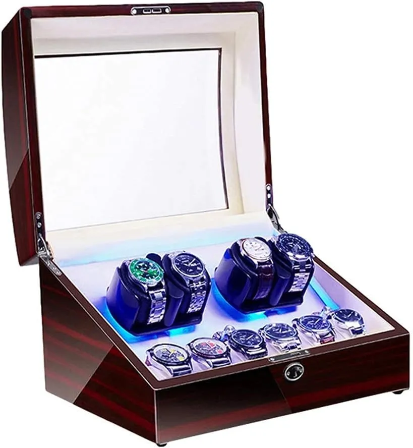 continuum fast spare unparalleled elapse (White 4 6) Watch Winder for Automatic Watches LED Illumination Quiet Motor Flexible Watch Pillow Dual Power Supply 4 Rotation Modes 