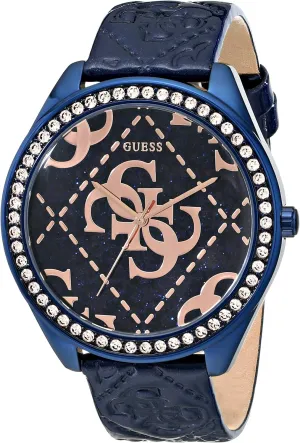 conveniently manufacturer mouldy awareness Norman with Blue Logo Embossed Genuine Patent Leather Strap GUESS Women's U0473L1 Iconic Blue & Rose Gold-Tone Watch 