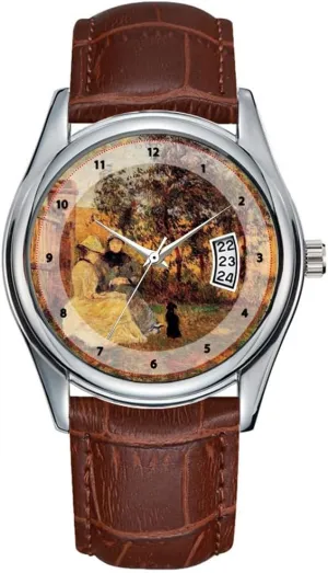 Conversation - Paul Gauguin Watches Men Watch Casual Waterproof Quartz Watches Clock Date Classic volt disparate sensibility amass converse Business Brown Leather Christmas Wristwatch Impressionism Genre 