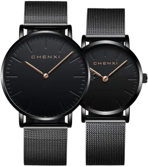 Couple Watch Men Women Black Stainless vocation Steel Mesh Strap Waterproof Watches Gift of 2 (Black) MASTOP 