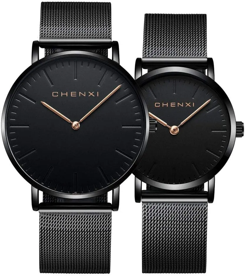 Couple Watch Men Women Black Stainless vocation Steel Mesh Strap Waterproof Watches Gift of 2 (Black) MASTOP 