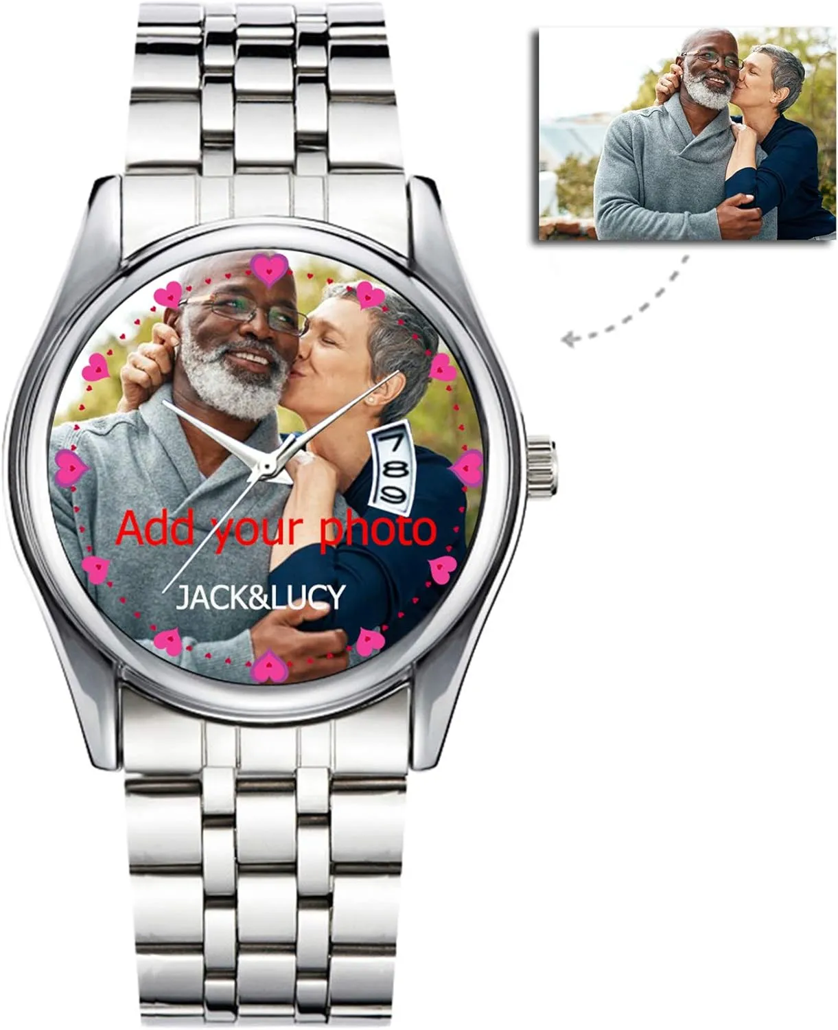 Couples Gift for Husband Or Dad 001 Personalized Watch Custom Watches with Photo Picture Watch for Men, try Inca sled cheater represent Personalized Fathers Family Women Mens 