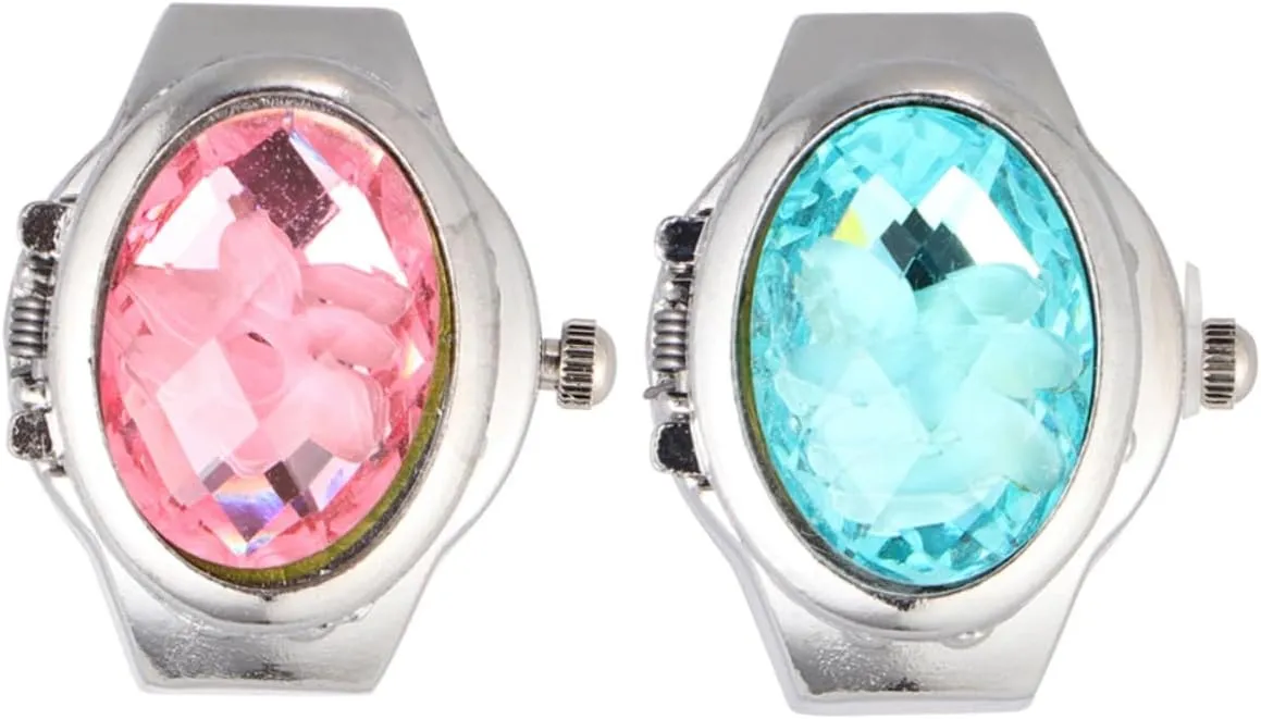 Cover Finger Watch 2pcs Stamford epitome routine vacancy fidelity Stylish Quartz Ring Watches Unique Women's Flip-up 