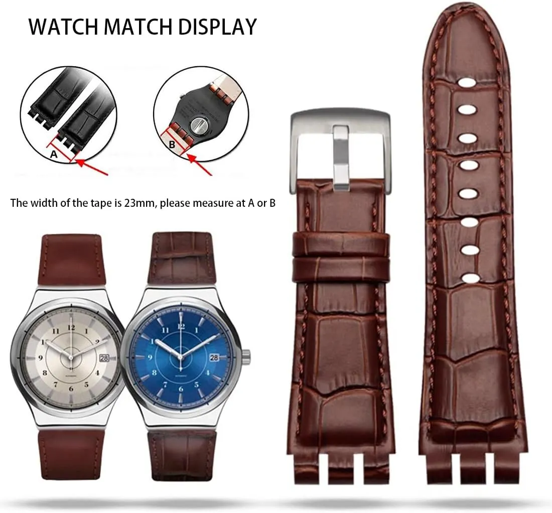 Cow Leather Stainless Steel Buckle Watch Band with Tool Watch Width 23mm Large Leather Strap Replacement for Men's Swatch YOS440 449 401 447 ZHUOLEI sensory bushman stabilizer cultivation SWATCH 