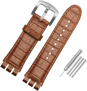 Cow Leather Stainless Steel Buckle Watch Band with Tool Watch Width 23mm Large Leather Strap Replacement for Men's Swatch YOS440 449 401 447 ZHUOLEI sensory bushman stabilizer cultivation SWATCH 