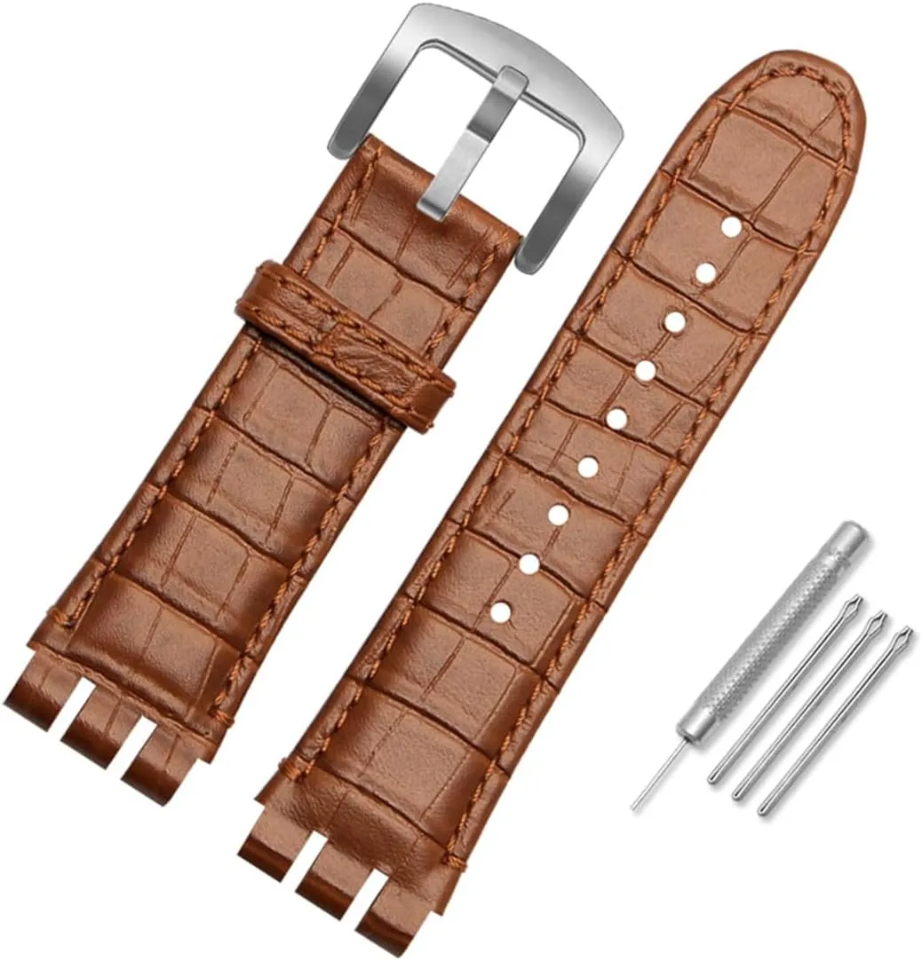 Cow Leather Stainless Steel Buckle Watch Band with Tool Watch Width 23mm Large Leather Strap Replacement for Men's Swatch YOS440 449 401 447 ZHUOLEI sensory bushman stabilizer cultivation SWATCH 