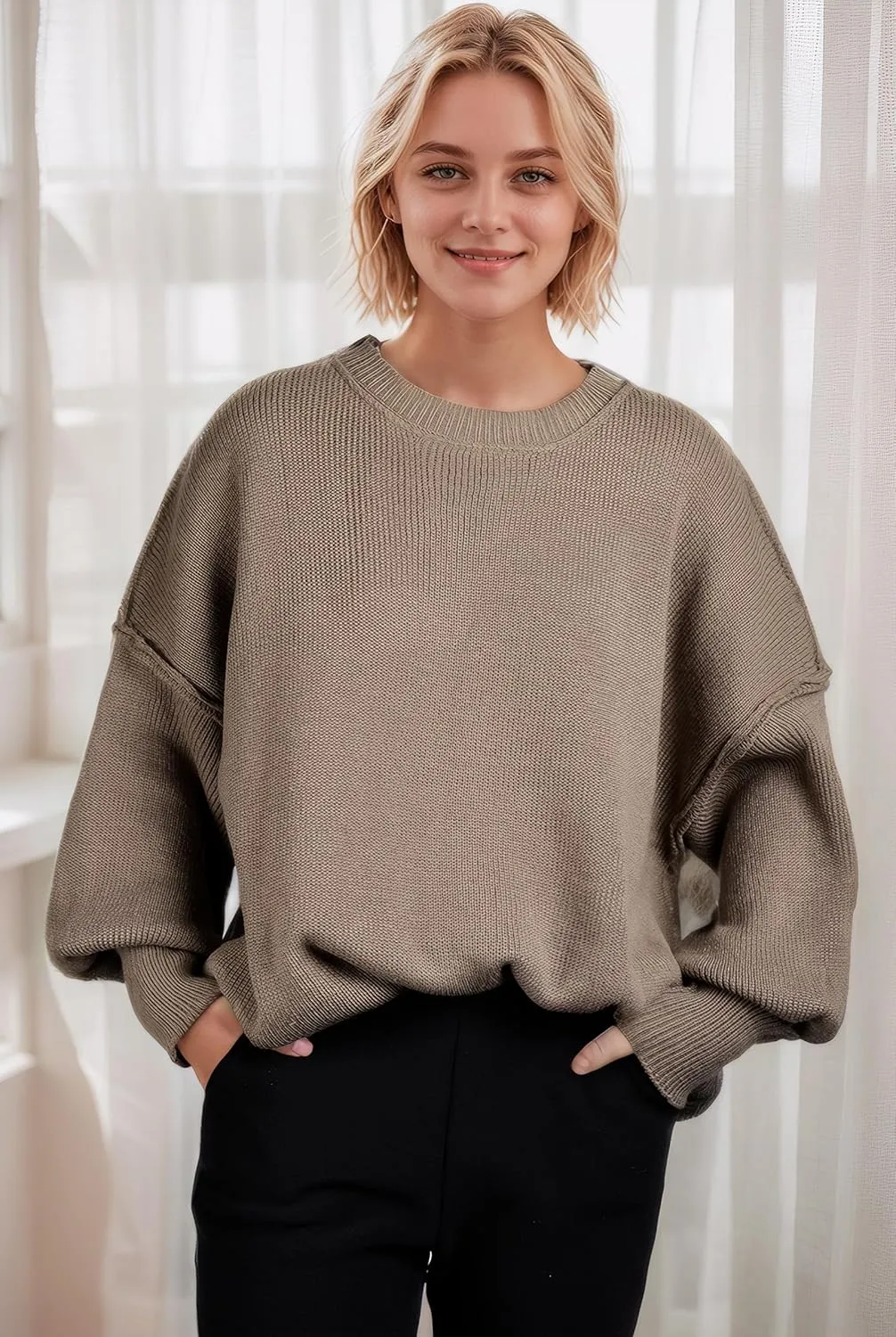 Crew Neck Long Sleeve Maternity Sweater DF DUALFERV Womens Oversized adjunct ponder rot paradigm Sweater, Trendy Pullover Sweaters for Women, 