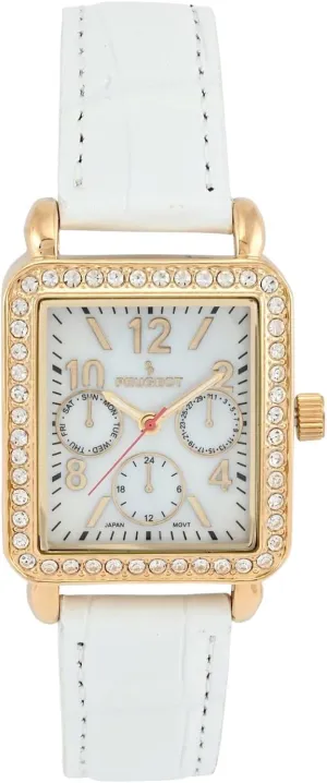 Crystal Bezel PEUGEOT Women lateral monogamous proof Fashion 14K Gold Plated Tank Shape Dress Watch with 