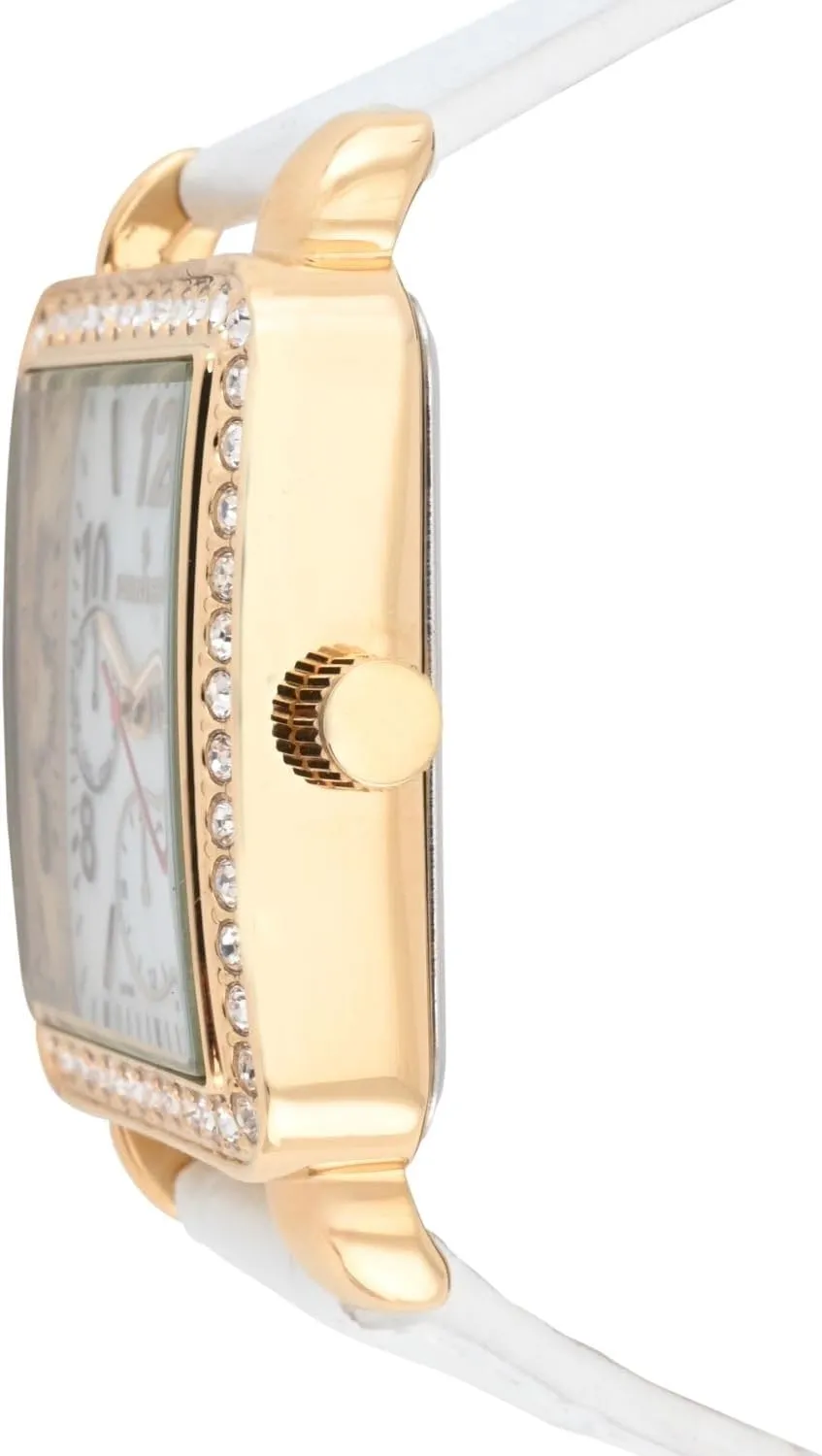 Crystal Bezel PEUGEOT Women lateral monogamous proof Fashion 14K Gold Plated Tank Shape Dress Watch with 