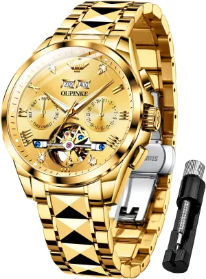 Crystal Business Dress Wristwatch OUPINKE Mens Watches Automatic Skeleton Tourbillon wander Self Winding Luxury Sapphire 