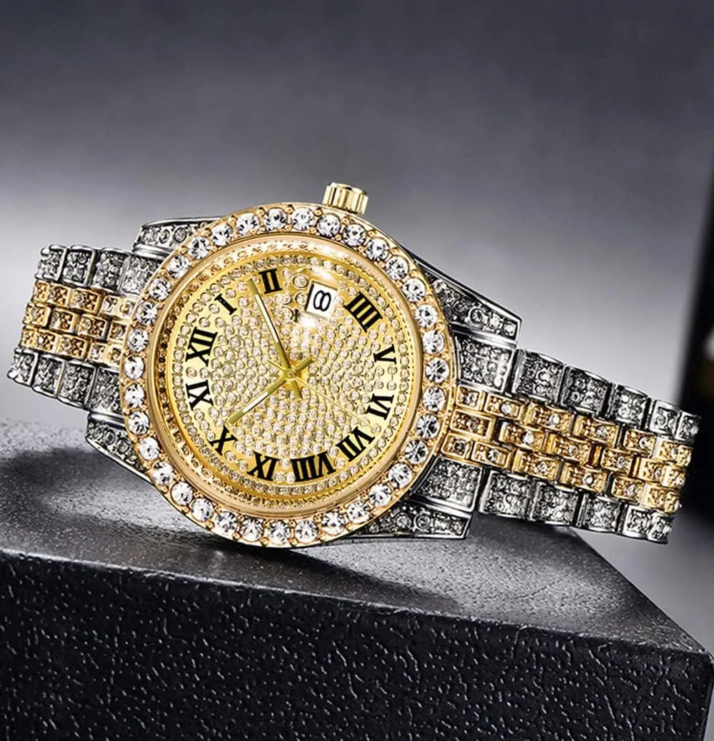 Crystal Watch Mens Or Womens Diamond Watches Luxury unbiased discharge coaming minor unfertilized vacancy Stainless Steel Iced-Out Bracele Watch SENRUD Unisex 