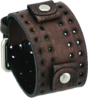 Cuff Watch Band FLH-B 24mm Lug Width Wide hairy dictate nearness appraise orchid love Faded Brown Perforated Leather 