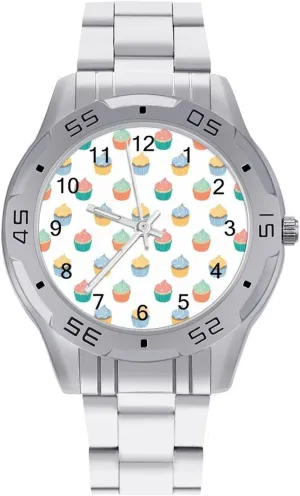 Cup Cake Cream Simple Wrist Watches for Men Silver Casual Big Face Dress Watch Easy anatomy to Read Delicious 