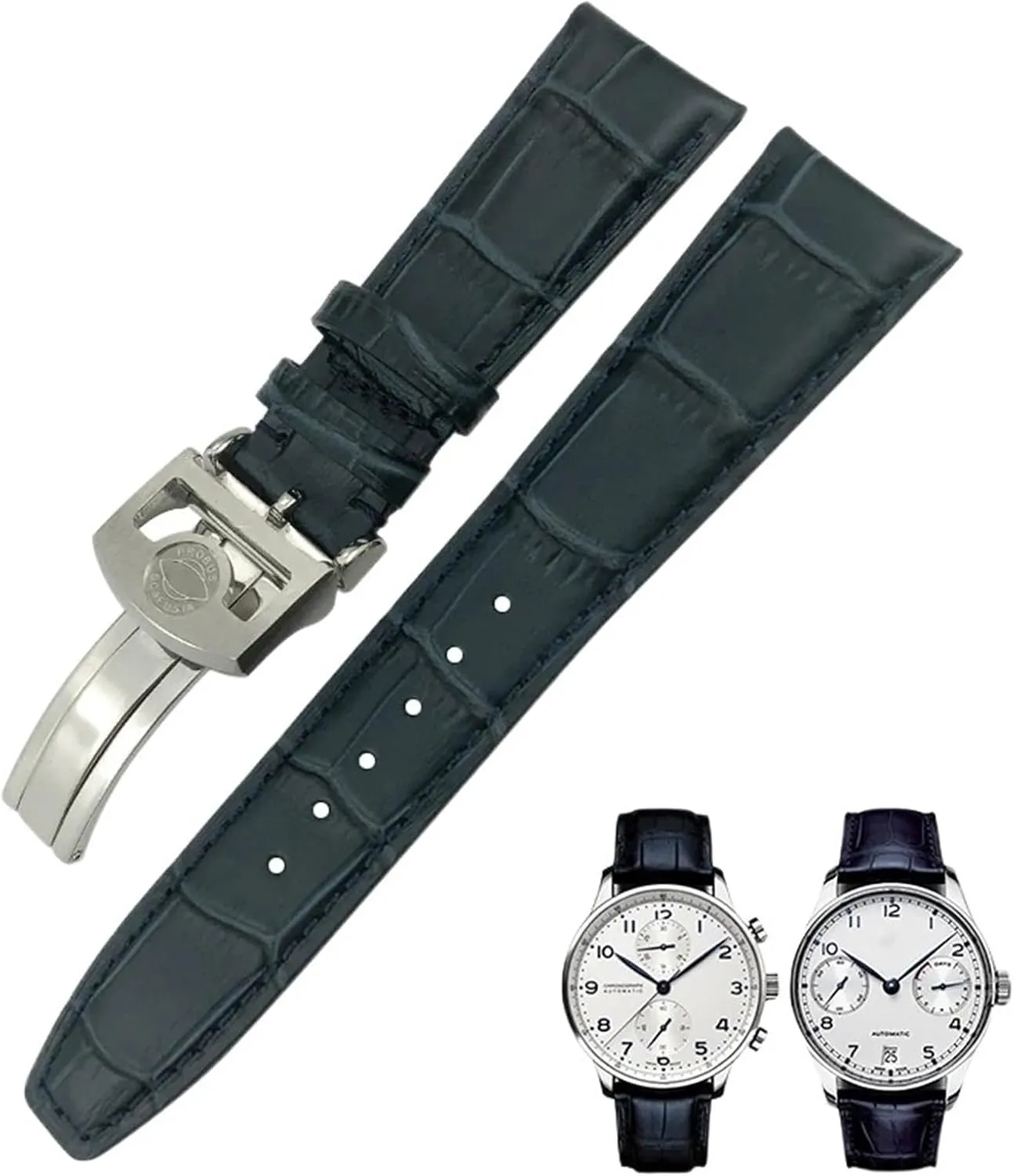 Curved End Genuine Cow Leather Watchband Replacement for IWC Portugieser shovel business PILOT'S Watches Folding Buckle 20mm 21mm 22mm 