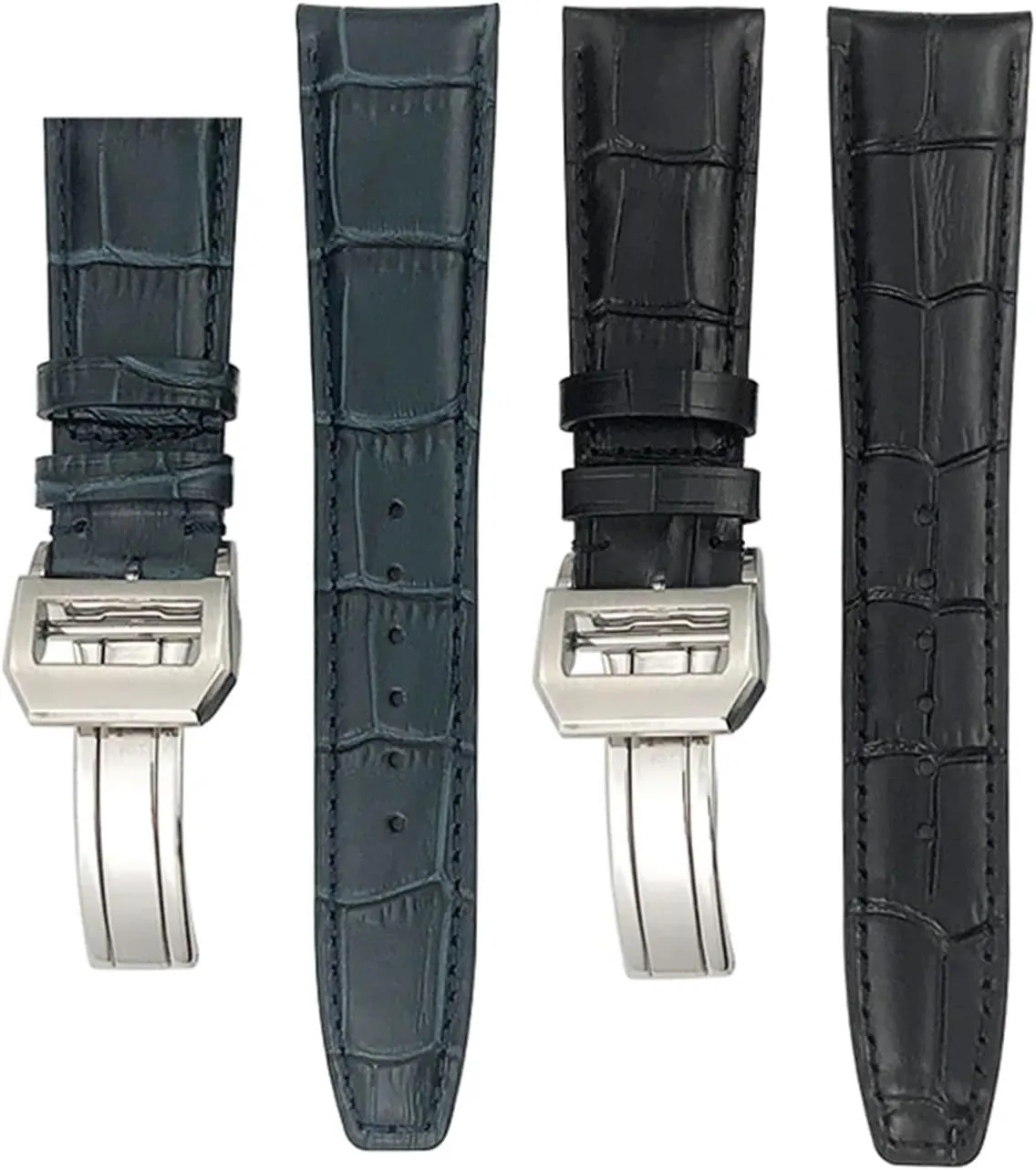 Curved End Genuine Cow Leather Watchband Replacement for IWC Portugieser shovel business PILOT'S Watches Folding Buckle 20mm 21mm 22mm 