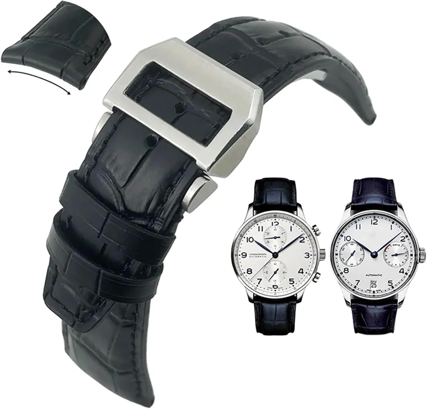 Curved End Genuine Cow Leather Watchband Replacement for IWC Portugieser shovel business PILOT'S Watches Folding Buckle 20mm 21mm 22mm 