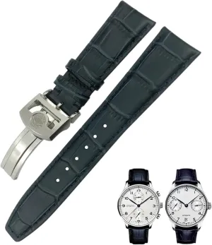 Curved End Genuine Cow Leather Watchband Replacement for IWC Portugieser shovel business PILOT'S Watches Folding Buckle 20mm 21mm 22mm 