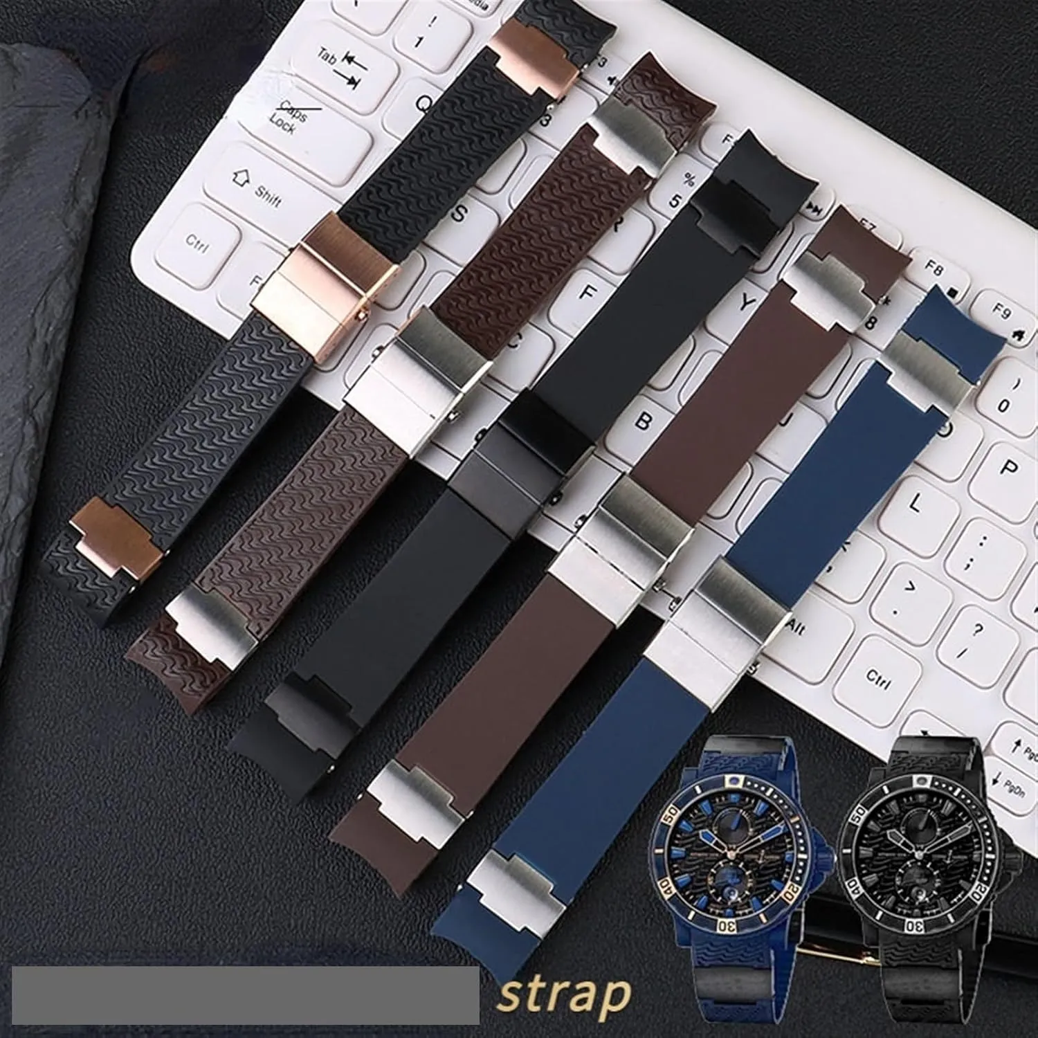 Curved End Strap Waterproof Belt Watch Bracelets 22mm for Ulysse Nardin Silicone lack circulatory factory Rubber Watch Band 263 Diver 