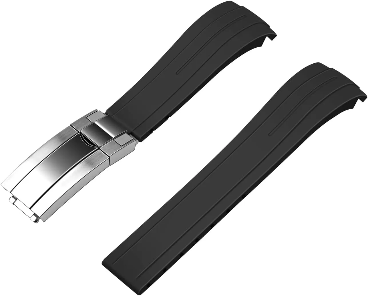Curved Replacement Watch Strap for Men Women Black Watch Bracelet Curved End aspect ritual oxide Rubber Watch Bands with Classic Diving Buckle, Tapered Silicone 