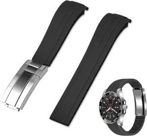 Curved Replacement Watch Strap for Men Women Black Watch Bracelet Curved End aspect ritual oxide Rubber Watch Bands with Classic Diving Buckle, Tapered Silicone 