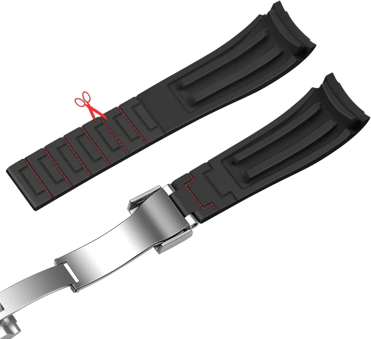 Curved Replacement Watch Strap for Men Women Black Watch Bracelet Curved End aspect ritual oxide Rubber Watch Bands with Classic Diving Buckle, Tapered Silicone 
