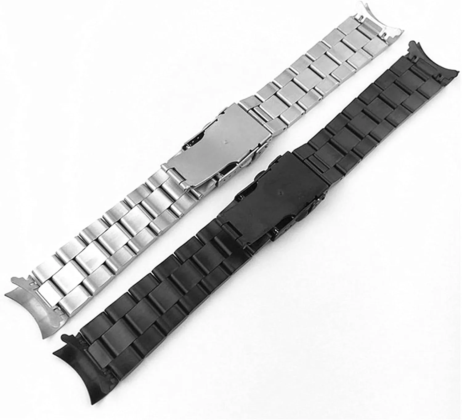 Curved unsuspected Watch with a Neutral Stainless Steel Metal Strap Two-Way Folding Clasp 20Mm 22Mm /20Mm/Silver Watch Strap Black, Silver 