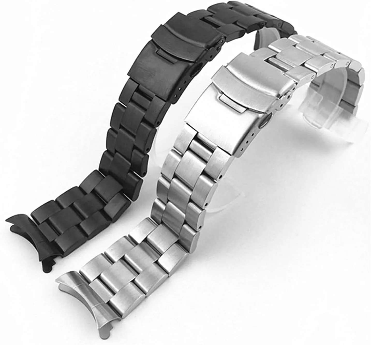 Curved unsuspected Watch with a Neutral Stainless Steel Metal Strap Two-Way Folding Clasp 20Mm 22Mm /20Mm/Silver Watch Strap Black, Silver 