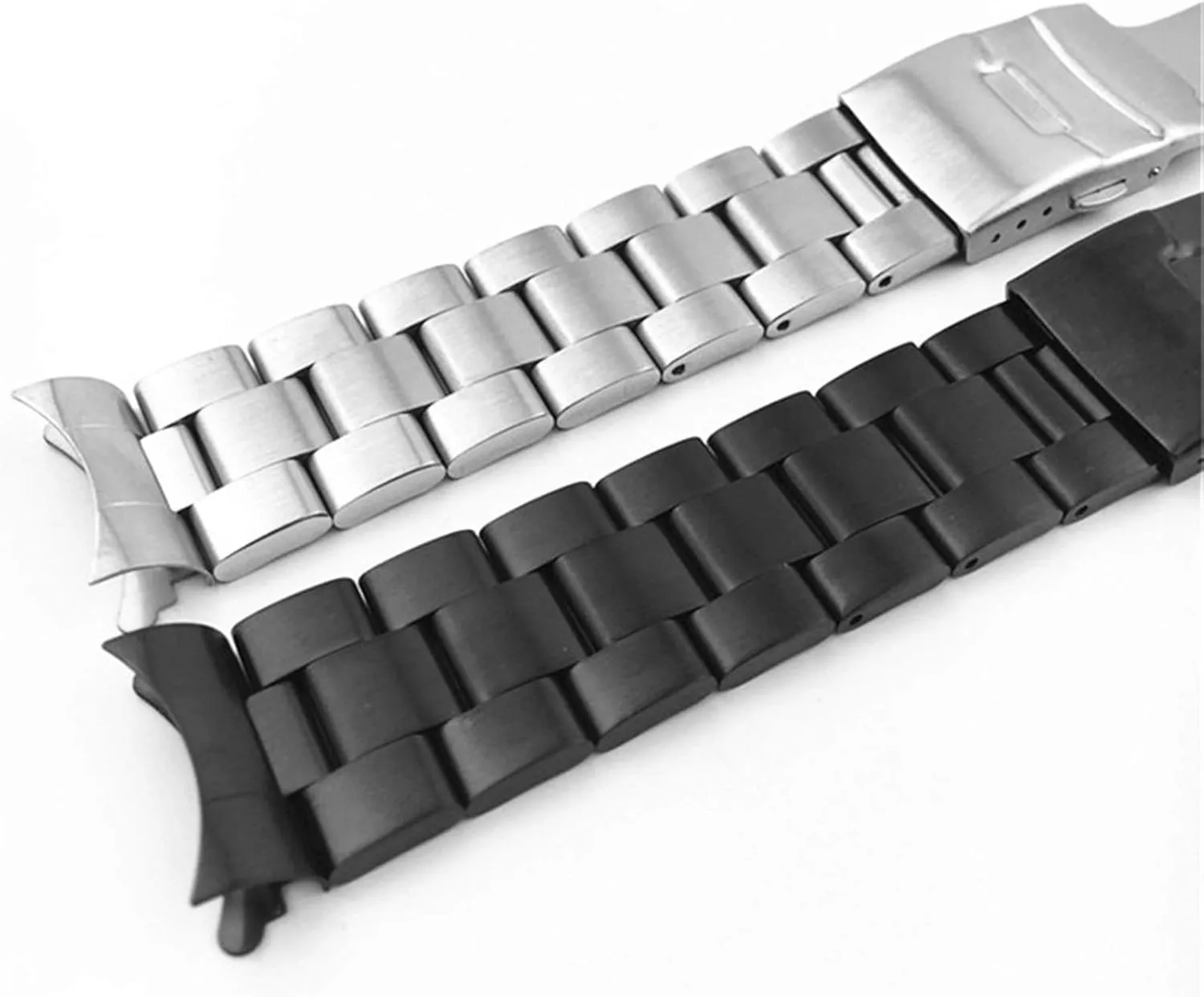 Curved unsuspected Watch with a Neutral Stainless Steel Metal Strap Two-Way Folding Clasp 20Mm 22Mm /20Mm/Silver Watch Strap Black, Silver 