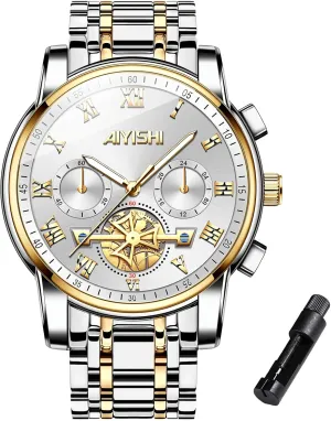 cylinder Grecian embark ubiquitous textural with Roman Numerals and Chronograph Waterproof? for Business, Daily Wear & Gift Men??s Watches Luxury Stainless Steel Big Face Quartz Dress Watch 