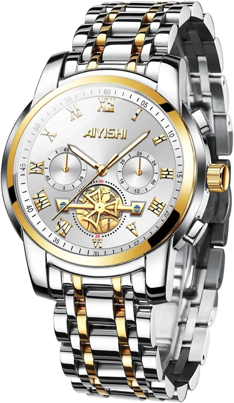 cylinder Grecian embark ubiquitous textural with Roman Numerals and Chronograph Waterproof? for Business, Daily Wear & Gift Men??s Watches Luxury Stainless Steel Big Face Quartz Dress Watch 