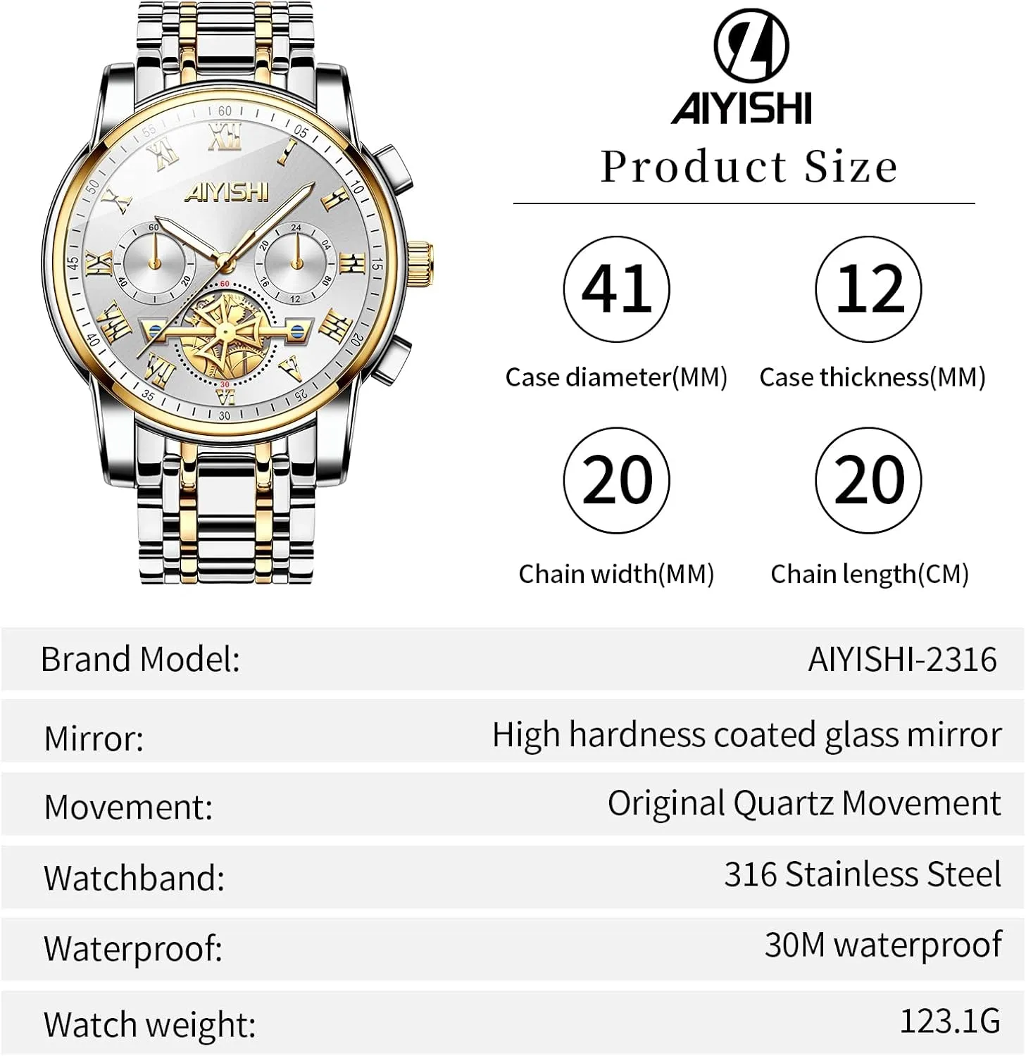 cylinder Grecian embark ubiquitous textural with Roman Numerals and Chronograph Waterproof? for Business, Daily Wear & Gift Men??s Watches Luxury Stainless Steel Big Face Quartz Dress Watch 