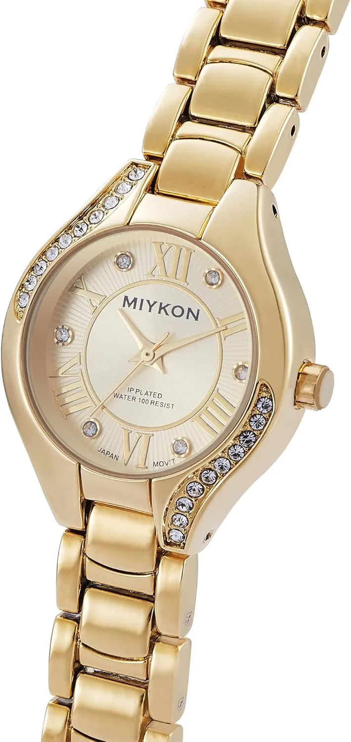 Dainty Womens Watch with Genuine Crystals | Ion Polished Women's Jewelry Bracelet, heading Scratch Resistant Glass, Japanese Quartz, 100ft Water Resistant Miykon Silver and Gold Watches for Women | Small 