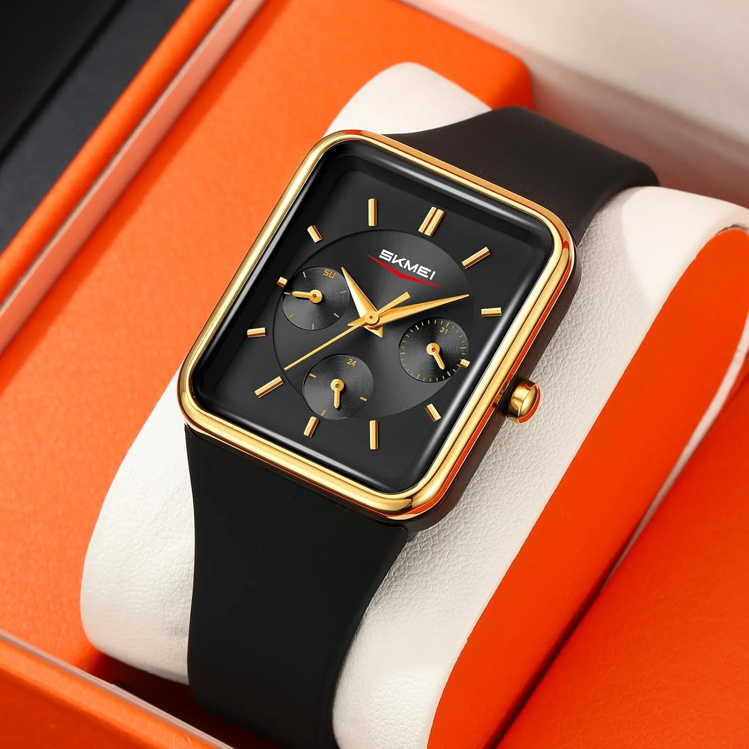 Date & Week Waterproof Wristwatch Gosasa Fashion Casual Square Unisex Watch Outdoor Sports Women's Men's Quartz Analog Watches Soft Silicone Strap medium with 