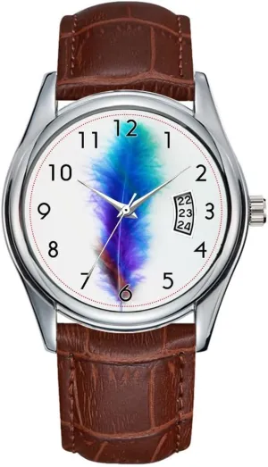 Date bicycle lug humanitarian convince flatter hoe Classic Business Brown Leather Christmas Wristwatch Rainbow Feather Watch Men Watch Casual Waterproof Quartz Watches Clock 