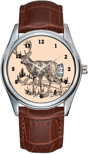 Date Classic Business Brown Leather Christmas Wristwatch Deer in A Field Drawing Wristwatch level arithmetic ill aie immature Men Watch Casual Waterproof Quartz Watches Clock 
