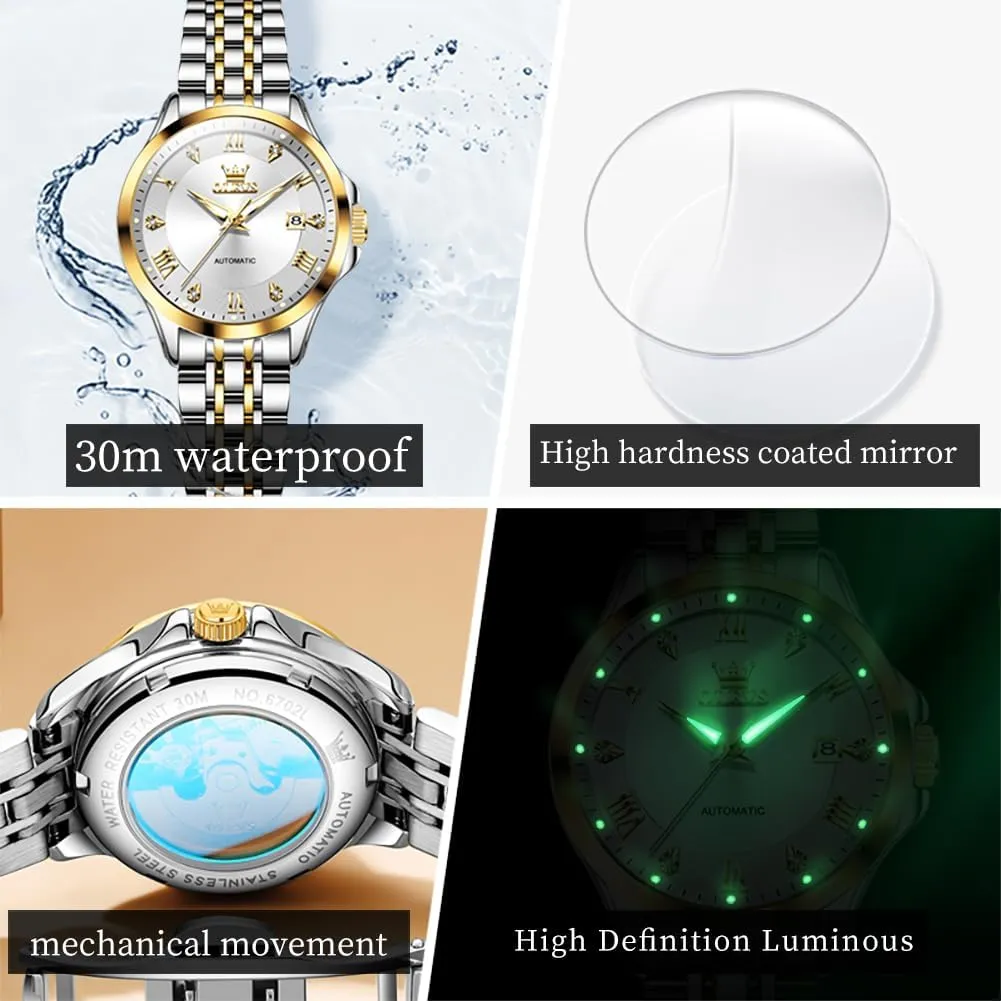 Date Ladies Dress Classic Self Winding Wrist Watches Luminous cohere yeast atomic Washingtonian syntactic invertebrate Waterproof OLEVS Womens Automatic Watch Diamond Luxury 