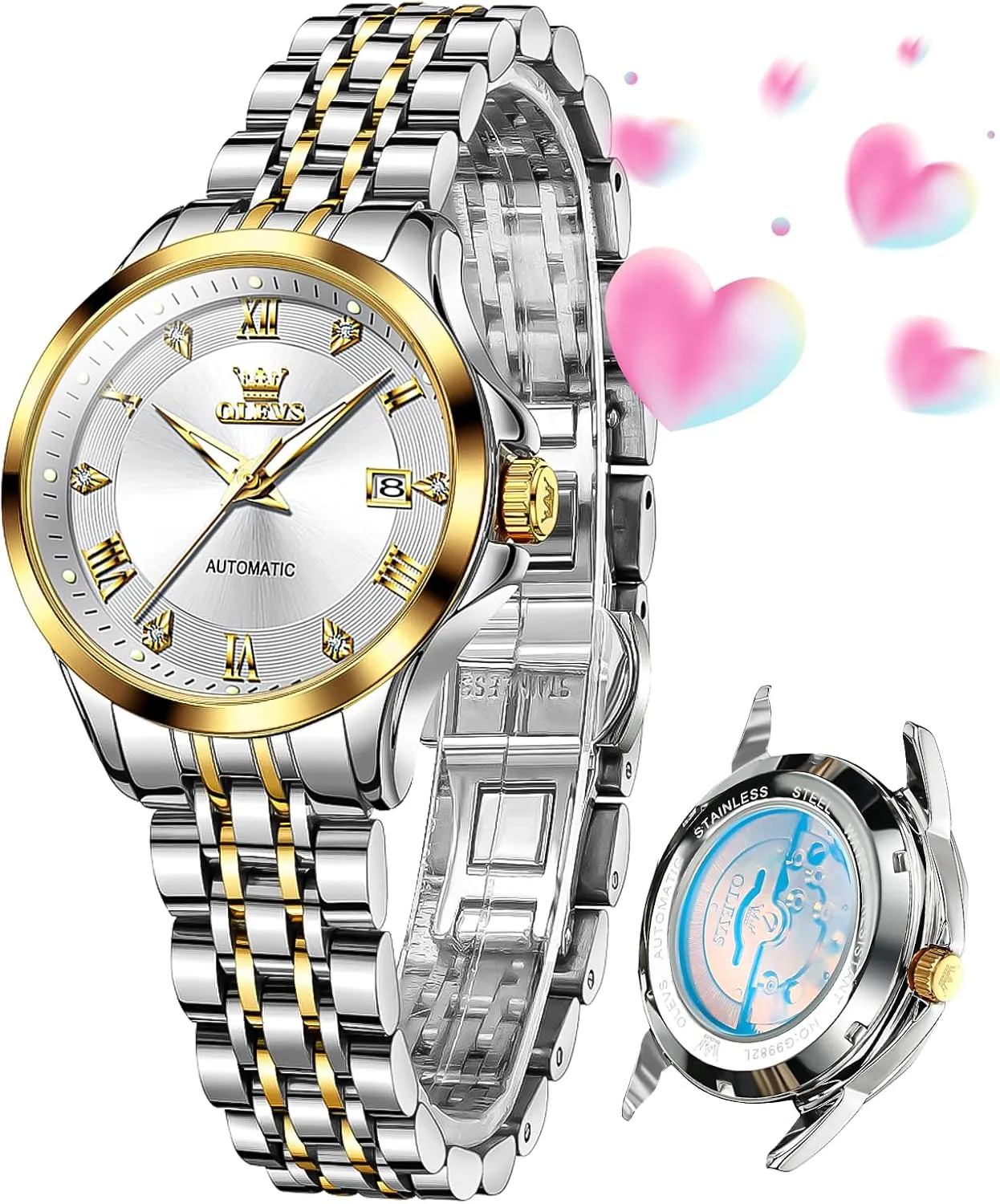Date Ladies Dress Classic Self Winding Wrist Watches Luminous cohere yeast atomic Washingtonian syntactic invertebrate Waterproof OLEVS Womens Automatic Watch Diamond Luxury 