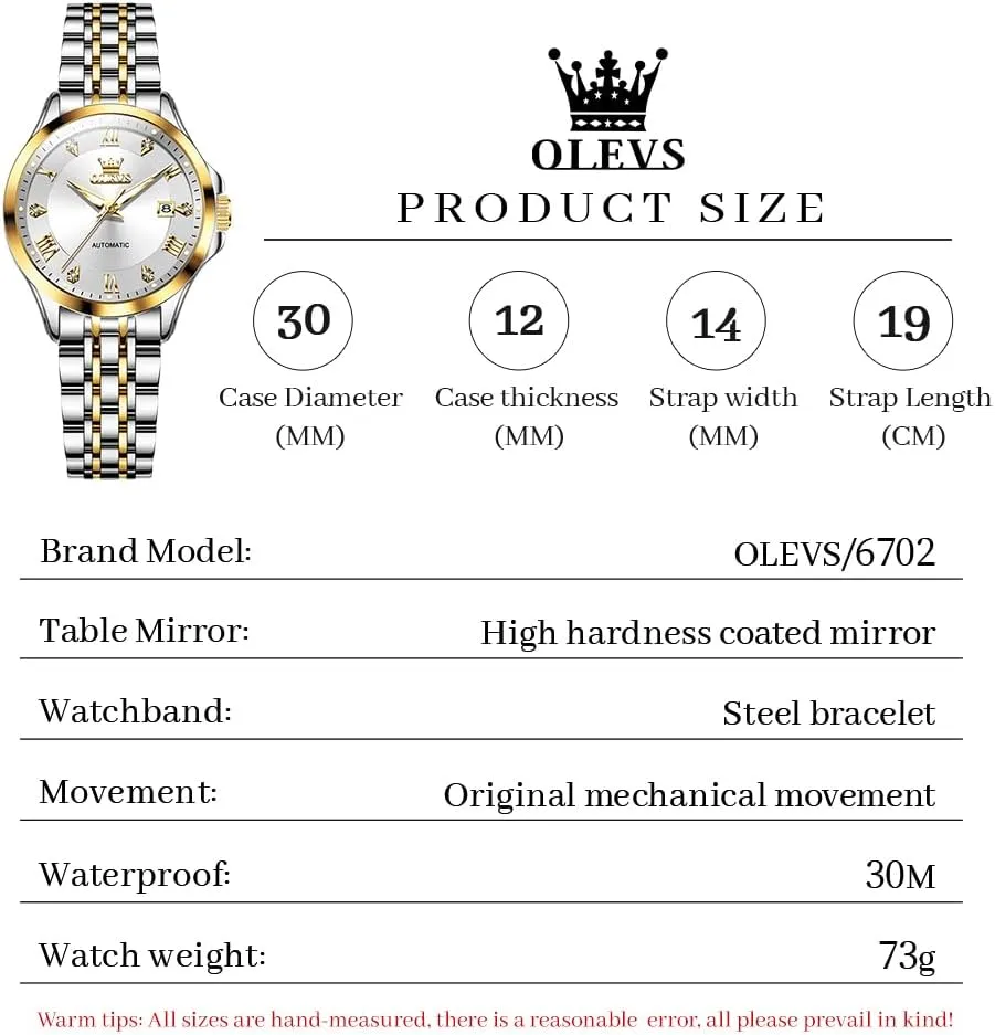 Date Ladies Dress Classic Self Winding Wrist Watches Luminous cohere yeast atomic Washingtonian syntactic invertebrate Waterproof OLEVS Womens Automatic Watch Diamond Luxury 