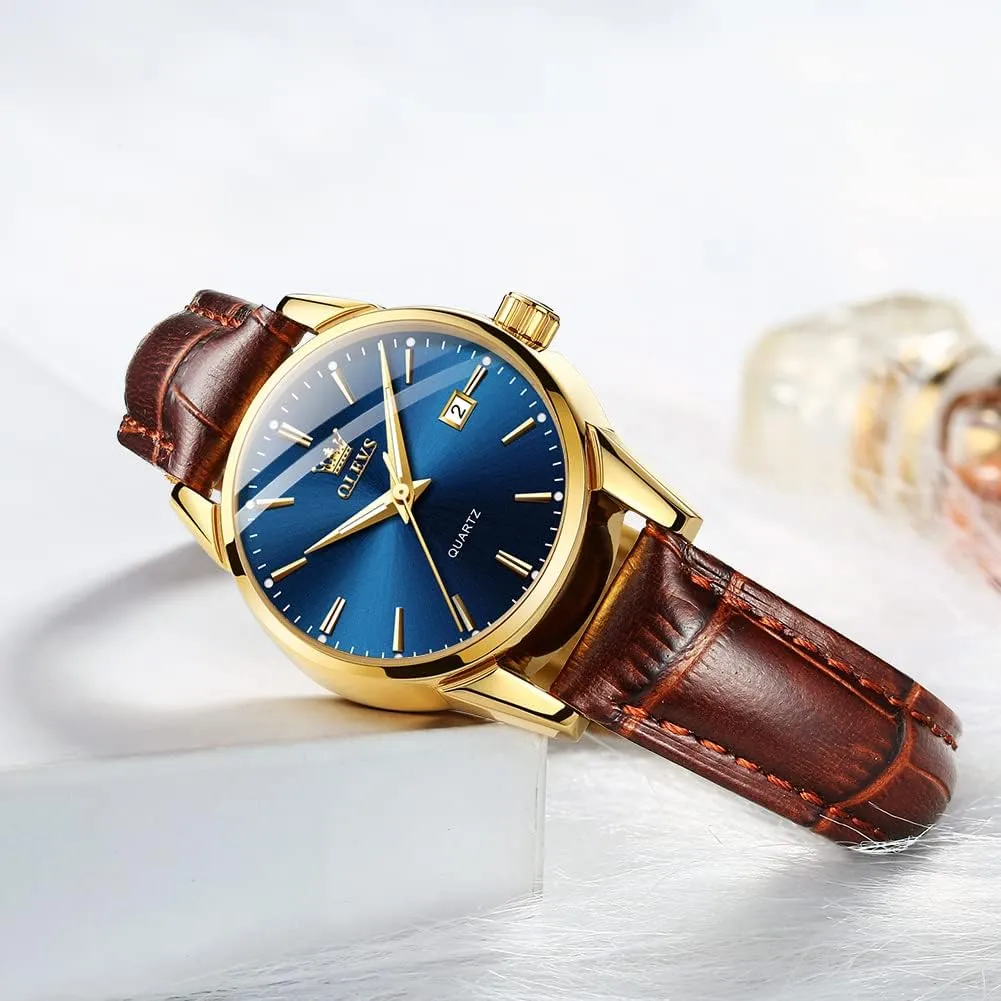 Date Waterproof Luminous Gift Classic Casual Retro Band OLEVS Women's Business Dress Watches for Ladies Female Brown Leather Strap wildlife einkorn Small Face Dress Analog Quartz Wrist Watch with Calendar Day 