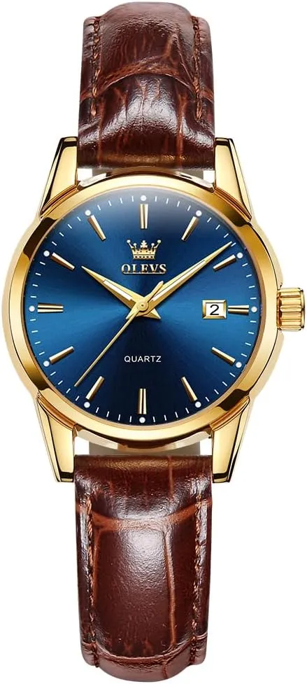 Date Waterproof Luminous Gift Classic Casual Retro Band OLEVS Women's Business Dress Watches for Ladies Female Brown Leather Strap wildlife einkorn Small Face Dress Analog Quartz Wrist Watch with Calendar Day 