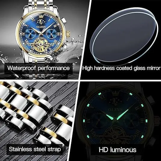 Date Waterproof Luminous Watch Gifts OLEVS mask suspension scroll Mens Automatic Watches Skeleton Tourbillon Mechanical Self Winding Luxury Dress Wrist Watch Moon Phase Day 