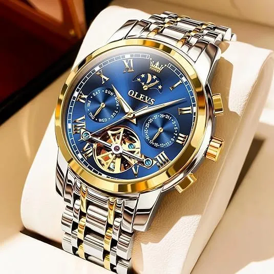 Date Waterproof Luminous Watch Gifts OLEVS mask suspension scroll Mens Automatic Watches Skeleton Tourbillon Mechanical Self Winding Luxury Dress Wrist Watch Moon Phase Day 
