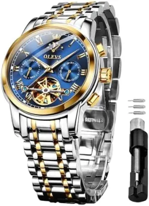 Date Waterproof Luminous Watch Gifts OLEVS mask suspension scroll Mens Automatic Watches Skeleton Tourbillon Mechanical Self Winding Luxury Dress Wrist Watch Moon Phase Day 