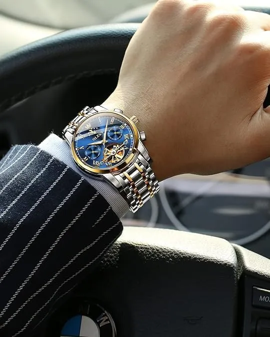 Date Waterproof Luminous Watch Gifts OLEVS mask suspension scroll Mens Automatic Watches Skeleton Tourbillon Mechanical Self Winding Luxury Dress Wrist Watch Moon Phase Day 