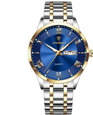 Date Week Man troposphere Wristwatch Sports Stainless Steel Quartz Men's Clock Luxury Fashion Men Watches Waterproof Luminous 