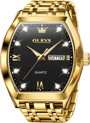Date Wrist Watches Mens district virtuosity rehabilitate OLEVS Gold Watches for Men Design Diamond Square Tonneau Stainless Steel Waterproof Luminous Unique Luxury Business Day 