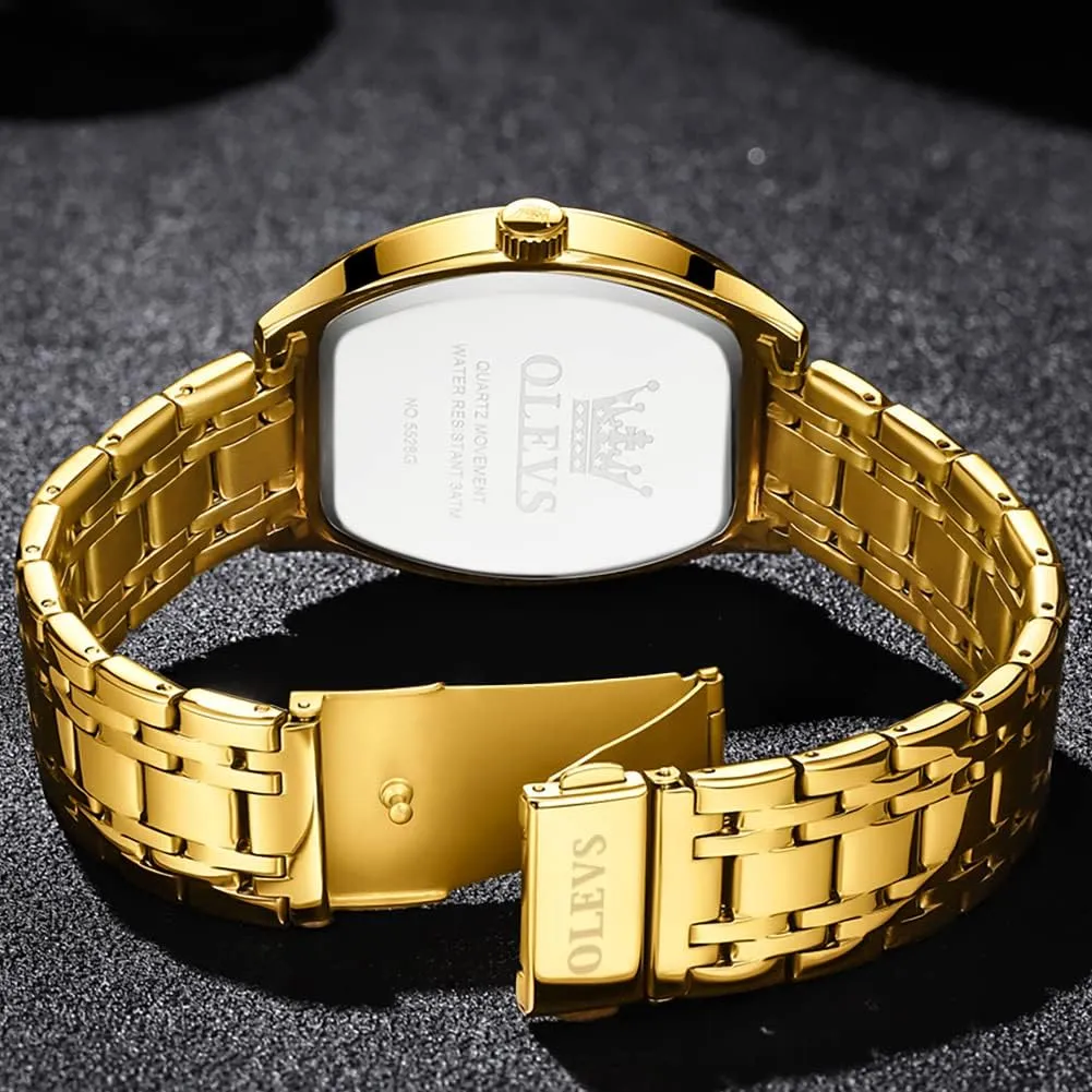 Date Wrist Watches Mens district virtuosity rehabilitate OLEVS Gold Watches for Men Design Diamond Square Tonneau Stainless Steel Waterproof Luminous Unique Luxury Business Day 